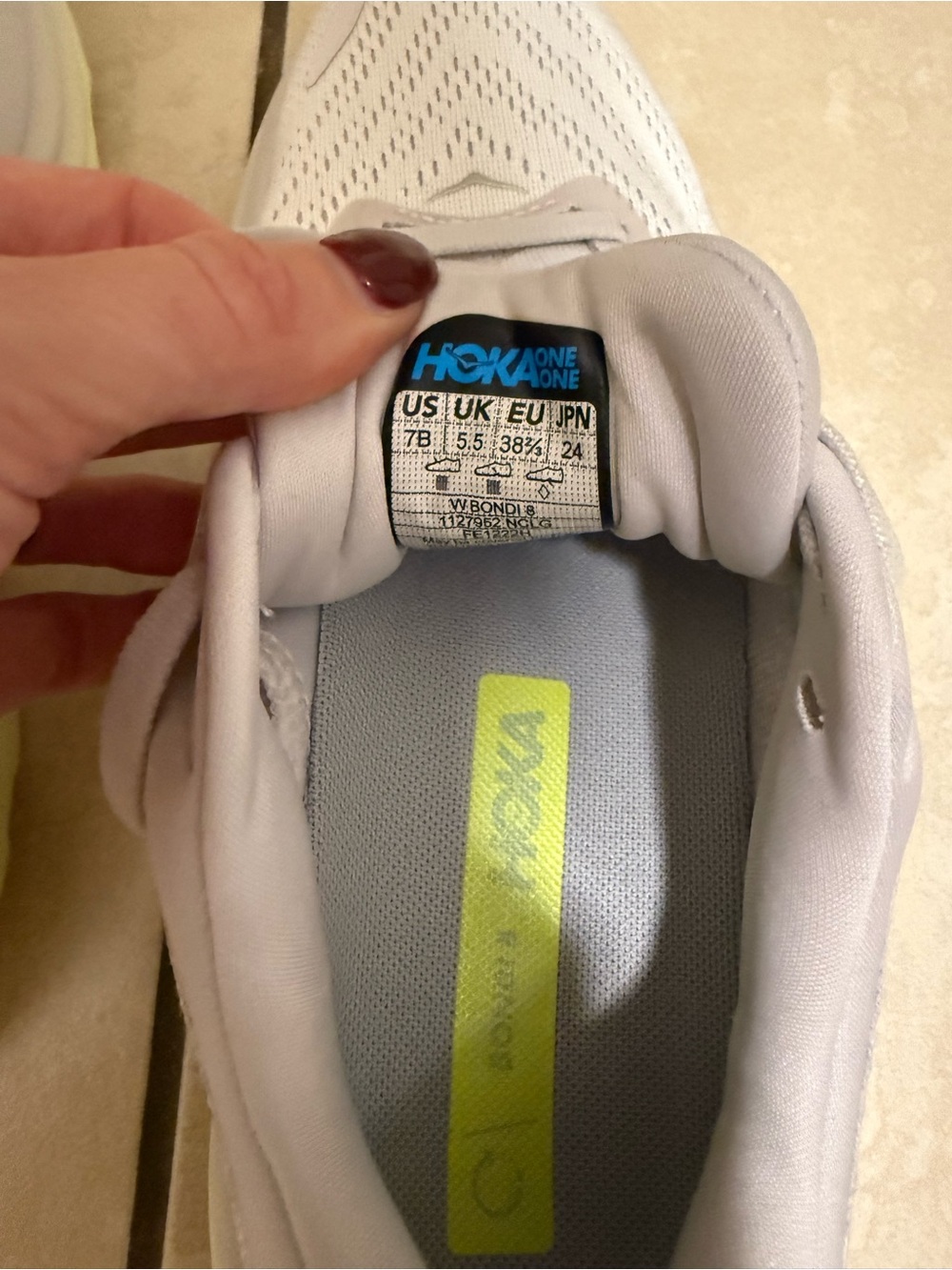 Hoka One One - BONDIE White Athletic Shoe with Neon Yellow Insole